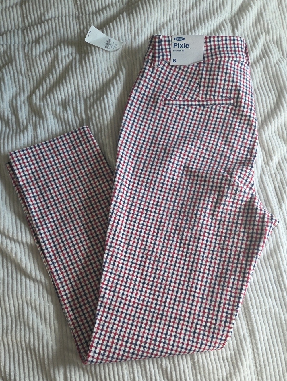Old Navy Pixie High Rise Gingham Pants Red Navy White 6 NWT plaid classic